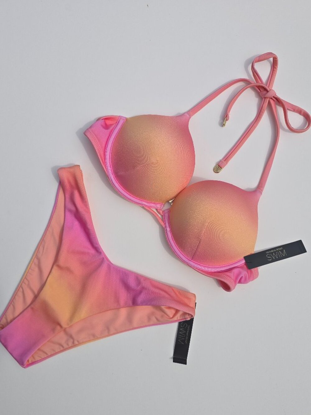 Victoria's Secret Swim Bombshell Add 2 cups Push-up Set Pink Ombre Brazilian